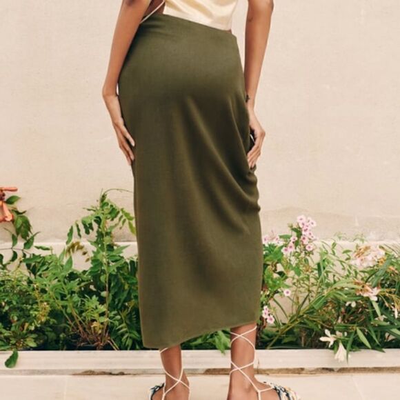 NWT Zara Ruched Linen Blend Midi Skirt - Picture 9 of 12